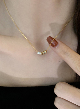 冷淡风锆石金属圆柱吊坠项链女韩国个性简约百搭气质颈链锁骨链