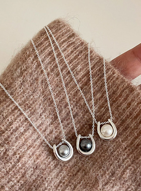设计感U型金属珍珠项链女高级感小众复古个性简约百搭颈链毛衣链