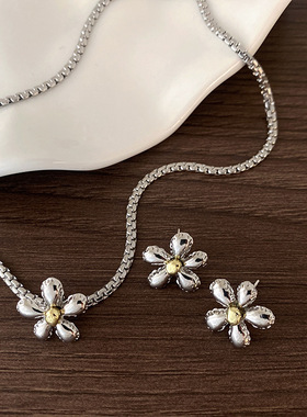 小众设计感金属花朵耳钉项链女韩国个性简约百搭气质时尚耳环耳饰