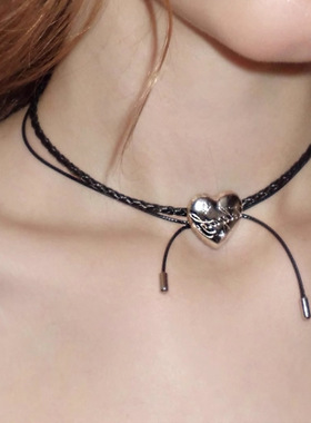 双层皮革爱心吊坠项链女小众设计感简约个性轻奢百搭颈链锁骨链