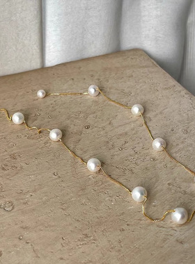 冷淡风珍珠链条项链女小众设计复古个性简约百搭气质颈链锁骨链