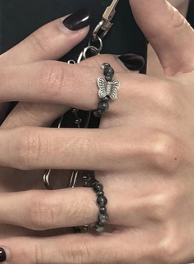 小众设计树脂串珠蝴蝶结戒指套装女韩国个性简约百搭气质指环戒子