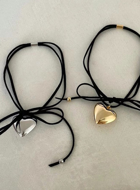 夸张个性金属爱心吊坠项链小众复古个性百搭时尚蝴蝶结颈链锁骨链