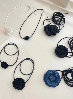 超仙蕾丝布艺花朵项链女小众设计复古个性百搭气质时尚颈链锁骨链