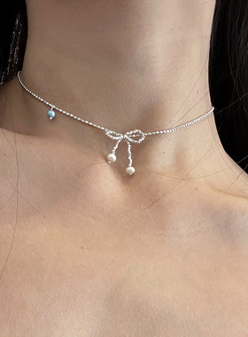 碎银子蝴蝶结项链女轻奢优雅复古个性时尚潮流气质百搭颈链锁骨链