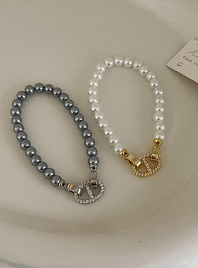 法式复古珍珠猪鼻子手链女小众设计感简约高级时尚气质百搭手饰