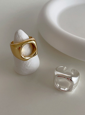 不规则镂空哑光金属开口戒指女小众复古个性简约百搭气质指环戒子