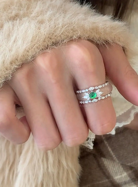 一款两戴锆石玉髓戒指女小众设计感复古高级精致时尚优雅百搭手饰