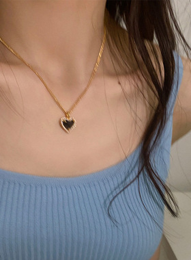 冷淡风黑色锆石吊坠项链女韩国个性简约百搭气质时尚颈链锁骨链