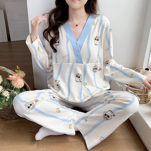 带胸垫月子服春秋纯产后棉产妇孕妇睡衣夏季薄款喂奶哺乳期家居服