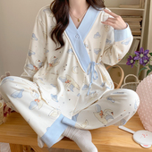 纯棉产妇产后哺乳期春秋孕妇睡衣9月份8吸汗套装 月子服春夏季 薄款