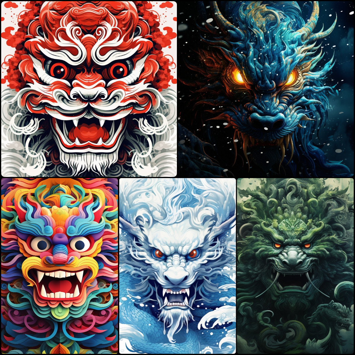 妖怪神兽舞狮祥蛟龙暗黑孔雀霸气国风山海经图片素材电脑手机壁纸