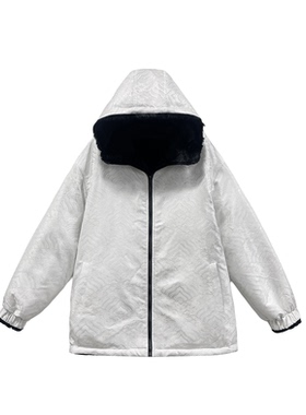 B251213-[江崖海水]秋冬新款桑蚕丝蜀锦云柔貂双面穿保暖连帽外套