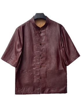 B2561-夏季男士桑蚕丝红云纱新中式短袖上衣