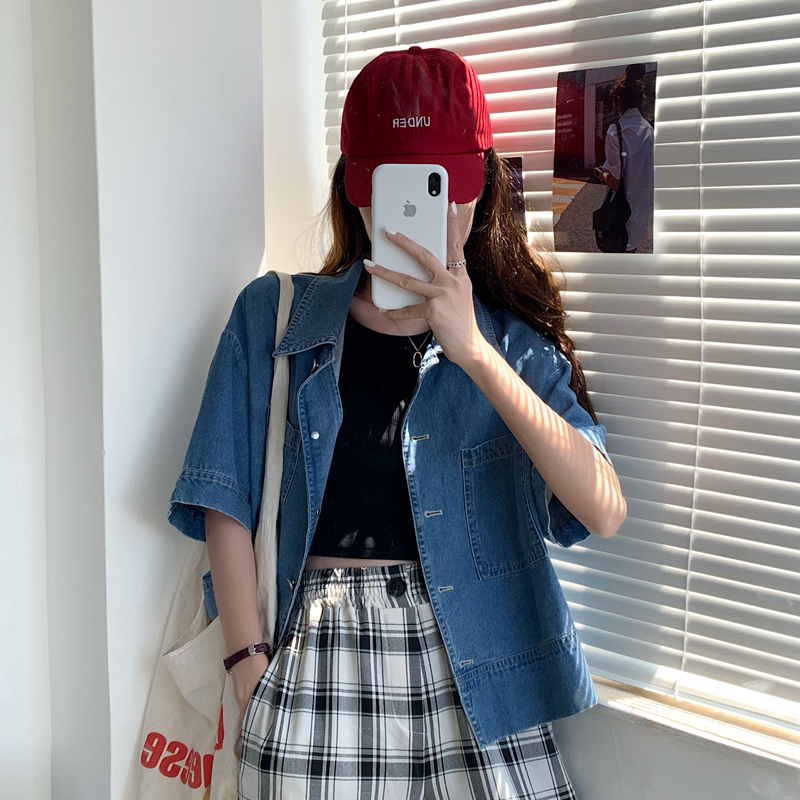 Real shot real price Korean fashion versatile short sleeve top loose skinny denim jacket