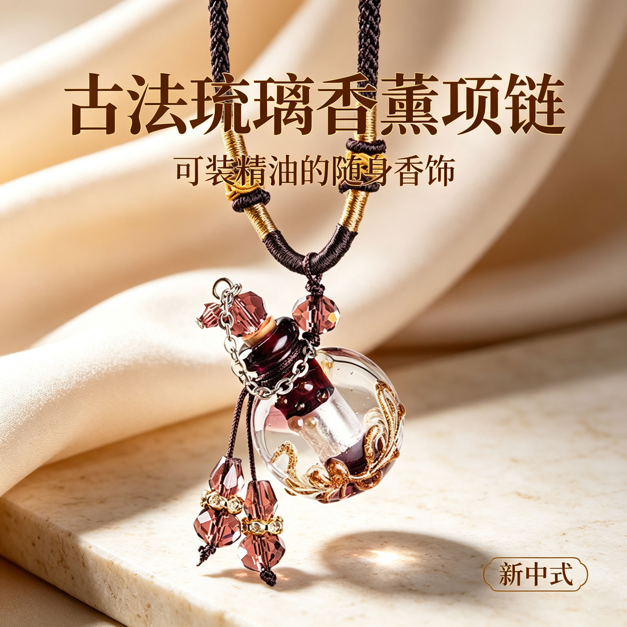 琉璃项链香薰精油瓶女可打开图片