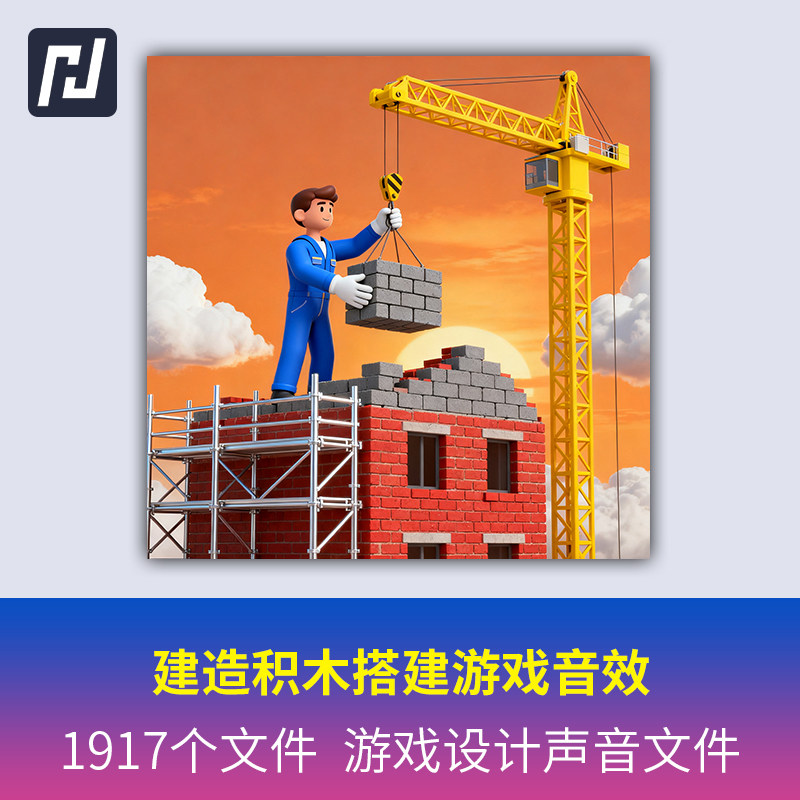 建造游戏音效素材包积木搭建工具操作菜单点击UI动画脚步声门声音