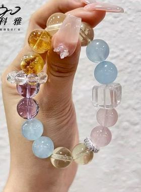 天然水晶手串柠檬晶海蓝宝紫水晶能量搭配多宝手链情人节闺蜜