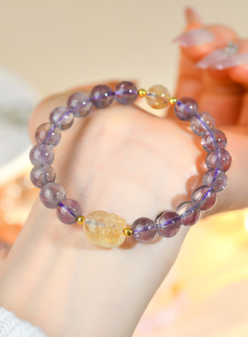 批发天然水晶紫水晶黄水晶貔貅黄塔晶手链新中式时尚原创女款