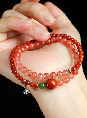 925冰飘南红碧玉双圈串珠手链女时尚高级感南红蜜蜡手串手饰批发