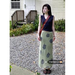 度假风海滩贝壳绿色网纱半身裙女夏季 设计感高腰显瘦长裙 2025新款