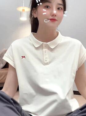 白色polo领短袖t恤2025夏季新款爆款小个子时尚洋气chic上衣女生