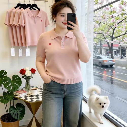 超好看polo领针织短袖t恤女2026夏季大码胖mm洋气减龄漂亮小上衣