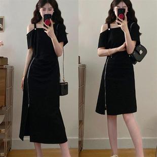胖MM藏肉显瘦裙子赫本风气质小黑裙 大码 法式 微胖短袖 连衣裙女夏季