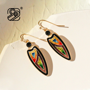 99克拉森系树叶耳坠钩手工耳环高端百搭气质复古黑蓝（ZG）