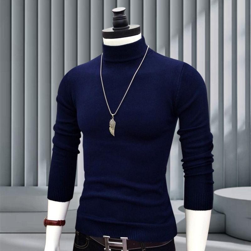 2025秋冬新款男士针织毛衣半高领纯色修身打底衫保暖百搭上衣潮流