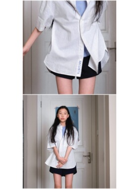 Ohh Cake Ethan Linen Shirt 伊桑亚麻条纹短袖衬衫 无性别上衣