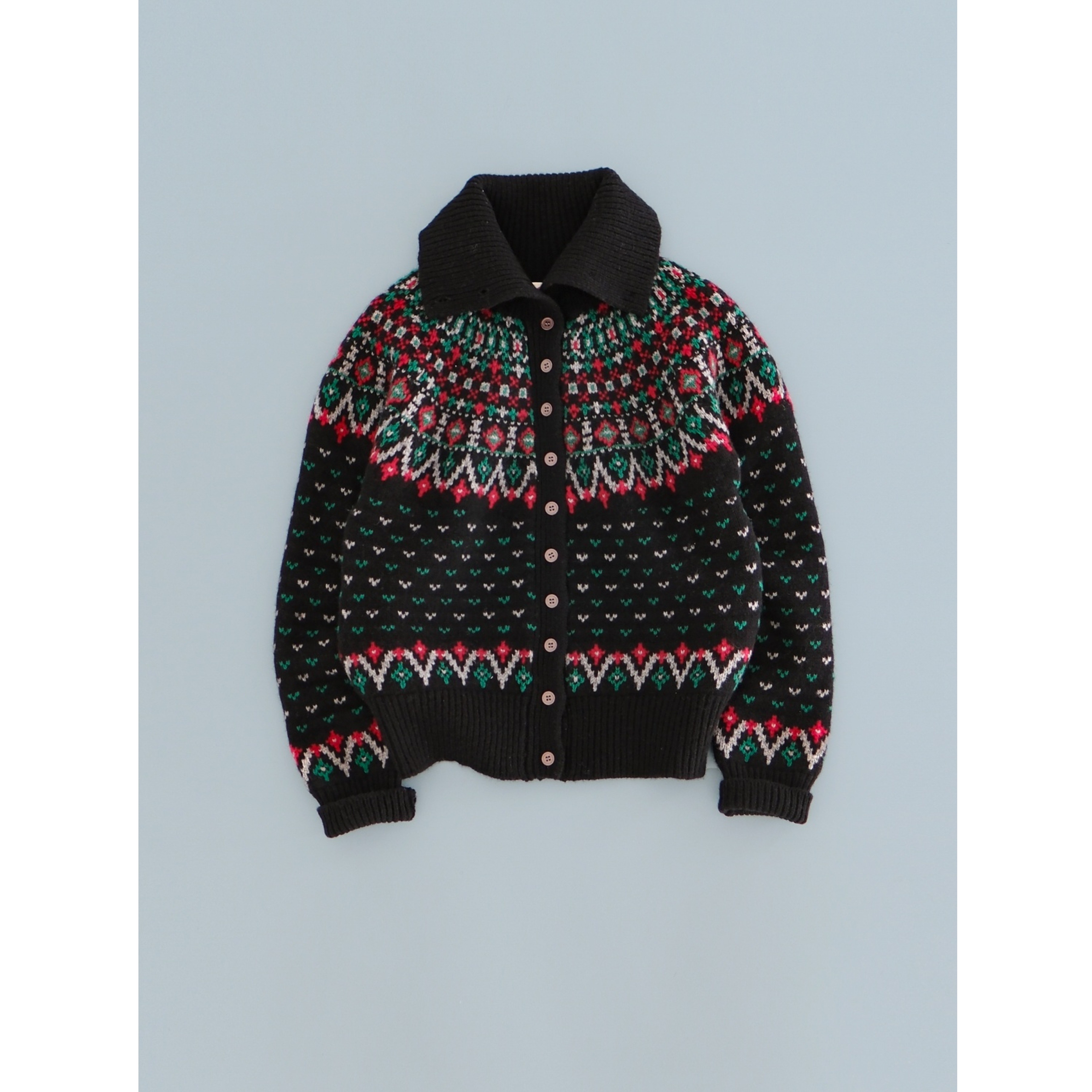 羊毛提花针织开衫可立可翻