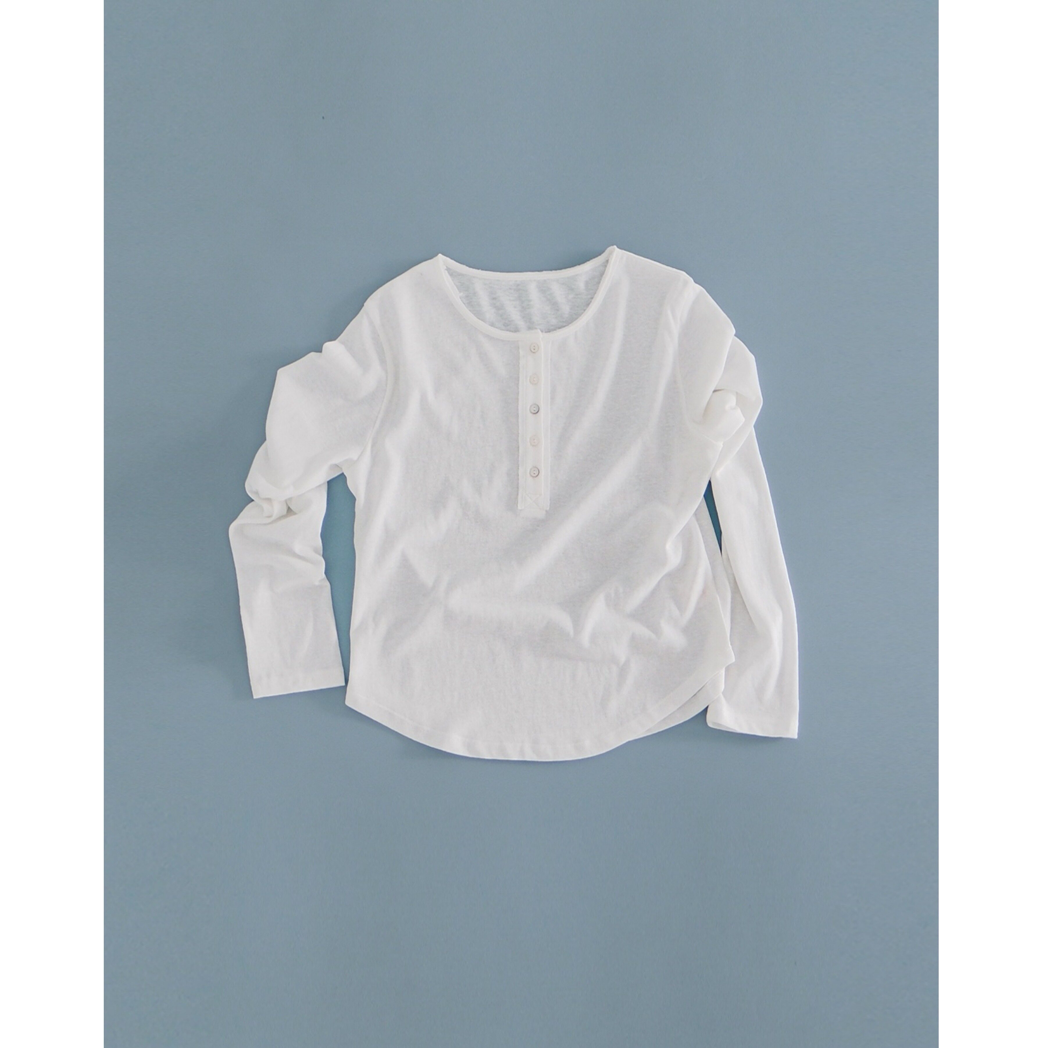 Ohh Cake Claire克莱 亚麻亨利领长袖T恤 |基础款 宽松毛边打底衫