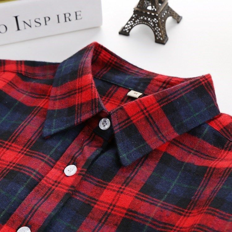 棉布棉服女短款 纯棉布2019春秋新款韩版纯棉磨毛格子衬衫女长袖|ruв категории Женская одежда, рубашка - от Buy2taobao.com для оказания профессиональной услуги покупки агента Taobao