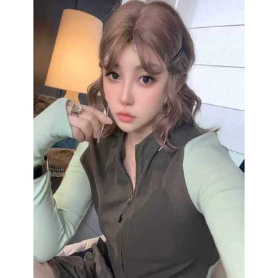 欧洲站2026春新款HAV欧货 减龄圆领拼色拉链长袖开立领衫上衣