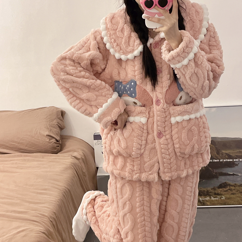 珊瑚绒睡衣女冬季加厚绒卡通套装