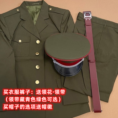正宗老式87夏服小翻领军绿色凡立丁套装春秋凡立丁毛料西服军绿色
