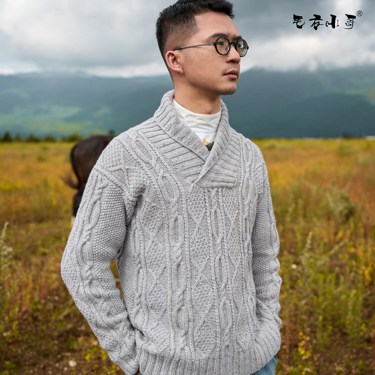 毛衣小哥秋冬重工经典复古高奢针织羊绒小青果领宽松定制手工编织