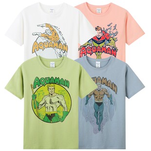 美式aquaman海王DC正义联盟复古漫画英雄印花纯棉短袖半袖T恤男夏