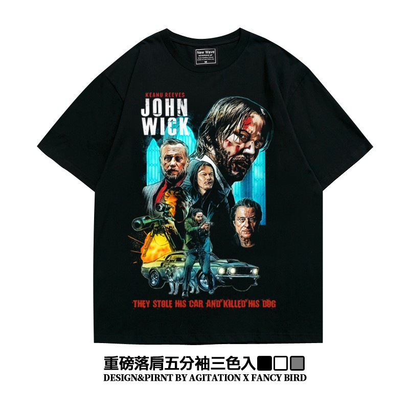 电影johnwick疾速追杀基努里维斯重磅宽松大码oversize短半袖T恤