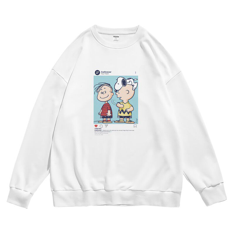 日系ins小清新卡通印花简约图案潮流春秋冬长袖圆领卫衣男女同款
