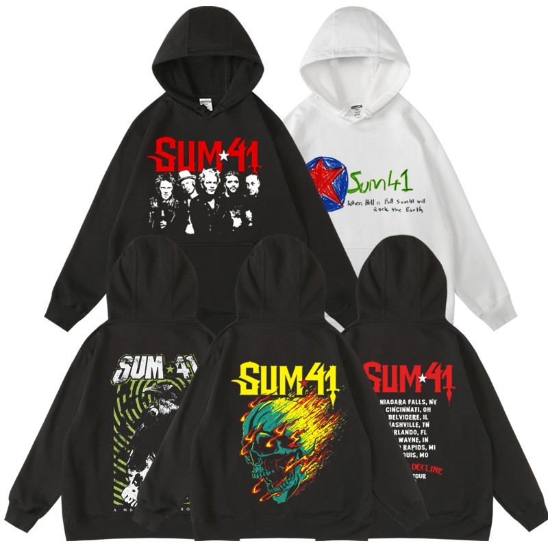 嘻哈潮牌摇滚音乐sum41魔数41 印花加绒连帽衫宽松运动卫衣男秋冬