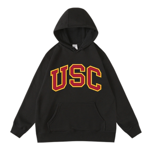 USC南加州大学篮球名校NCAA潮牌印花秋冬加绒连帽套头卫衣男女款