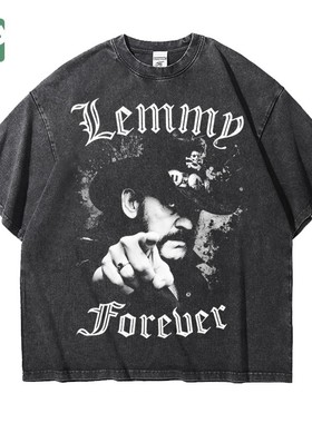 摩托头Motorhead潮流摇滚欧美做旧水洗重磅宽松纯棉五分短袖男T恤