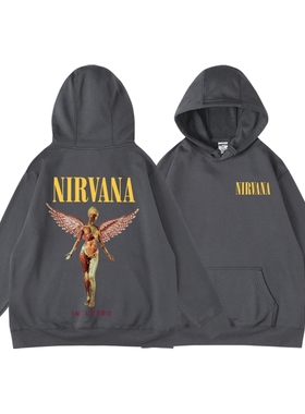 Agitation男士秋冬套头加绒连帽卫衣男款摇滚音乐涅槃nirvan乐队