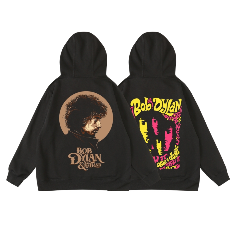 男款青少年秋冬国潮嘻哈休闲风拉绒连帽套头衫bobdylan 鲍勃迪伦