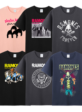 夏装宽松大码纯棉圆领短袖摇滚T恤男衣服槃雷蒙斯ramones朋克