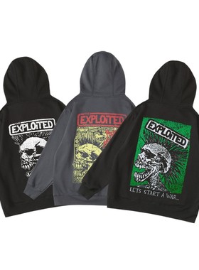 欧美the exploited朋克乐队潮牌周边加绒秋冬套头连帽男女卫衣bf