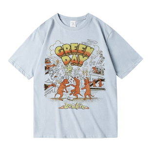 欧美潮流朋克greenday乐队绿日dookie唱片纯棉短袖T恤男女夏季