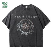 宽松做旧水洗重磅欧美金属大敌arch enemy乐队纯棉五分短袖 T恤男